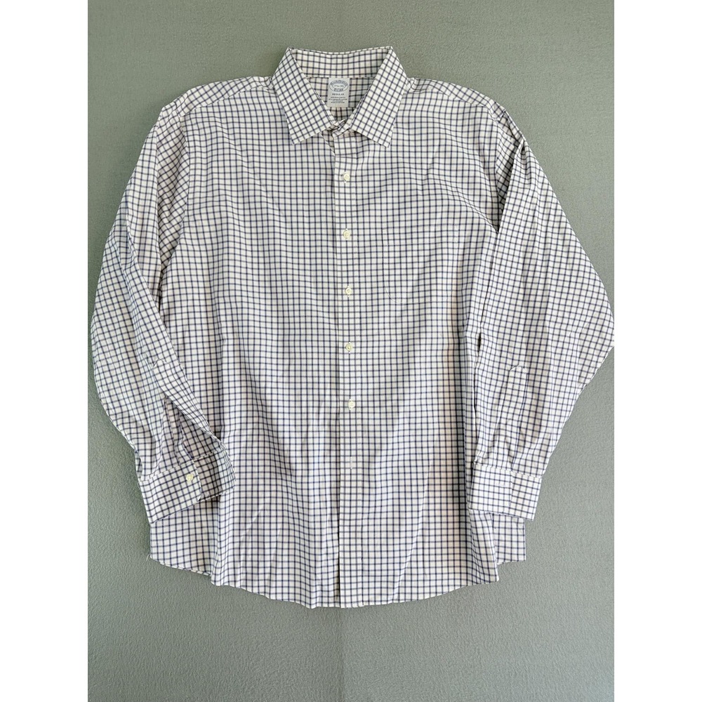 Brooks Brothers Dress Shirt Mens XL 17.5-35 White Check Non Iron Stretch Supima